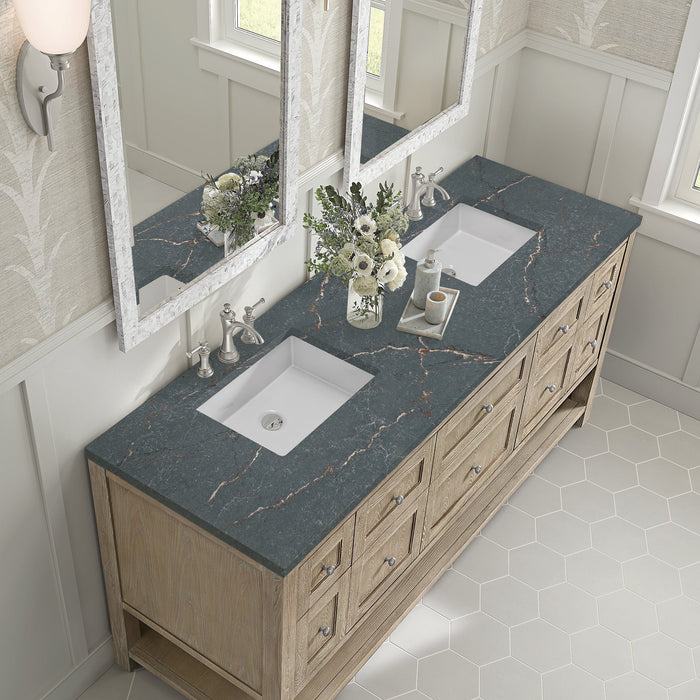 Breckenridge 72" Double Vanity in Whitewashed Oak Double Bathroom Vanity James Martin Vanities Eternal Serena Quartz 