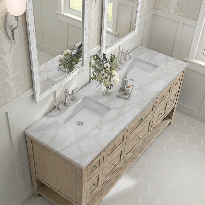 Breckenridge 72" Double Vanity in Whitewashed Oak Double Bathroom Vanity James Martin Vanities Eternal Marfil Quartz 