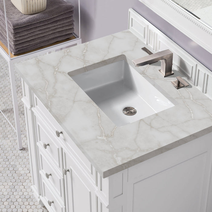 Bristol 30" Single Vanity in Bright White Single Bathroom Vanity James Martin Vanities White Zeus Quartz 