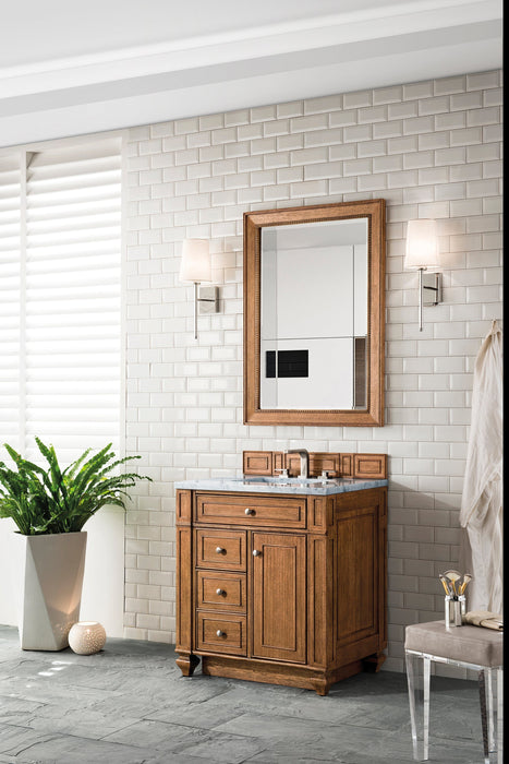 Bristol 30" Single Vanity in Saddle Brown Single Bathroom Vanity James Martin Vanities Carrara White Marble 