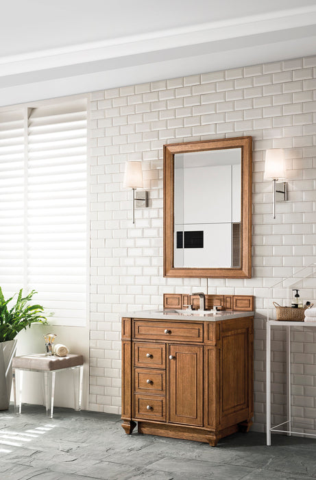 Bristol 30" Single Vanity in Saddle Brown Single Bathroom Vanity James Martin Vanities White Zeus Quartz 