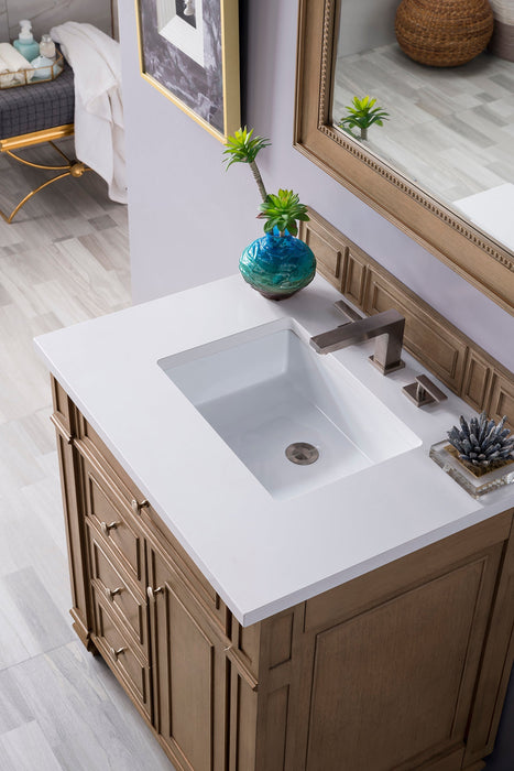 Bristol 30" Single Vanity in Whitewashed Walnut Single Bathroom Vanity James Martin Vanities Victorian Silver Quartz 