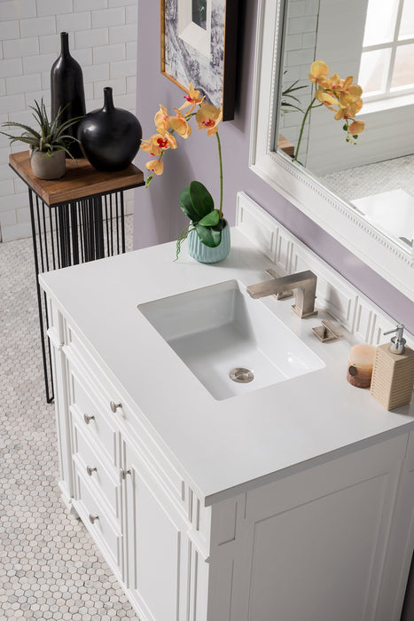 Bristol 36" Single Vanity in Bright White Single Bathroom Vanity James Martin Vanities Bright White Eternal Marfil Quartz 