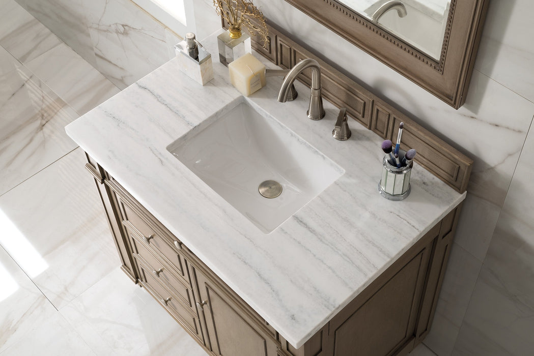 Bristol 36" Single Vanity in Whitewashed Walnut Single Bathroom Vanity James Martin Vanities Charcoal Soapstone Quartz 