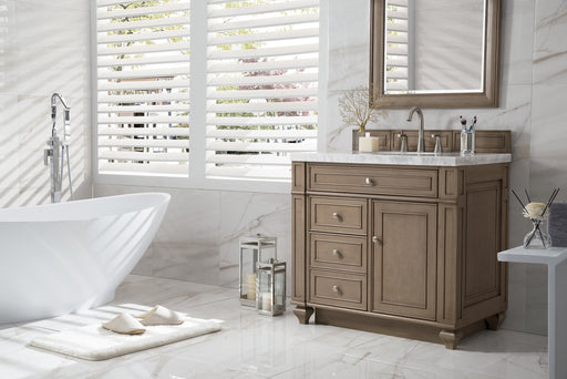 Bristol 36" Single Vanity in Whitewashed Walnut Single Bathroom Vanity James Martin Vanities Arctic Fall Solid Surface 