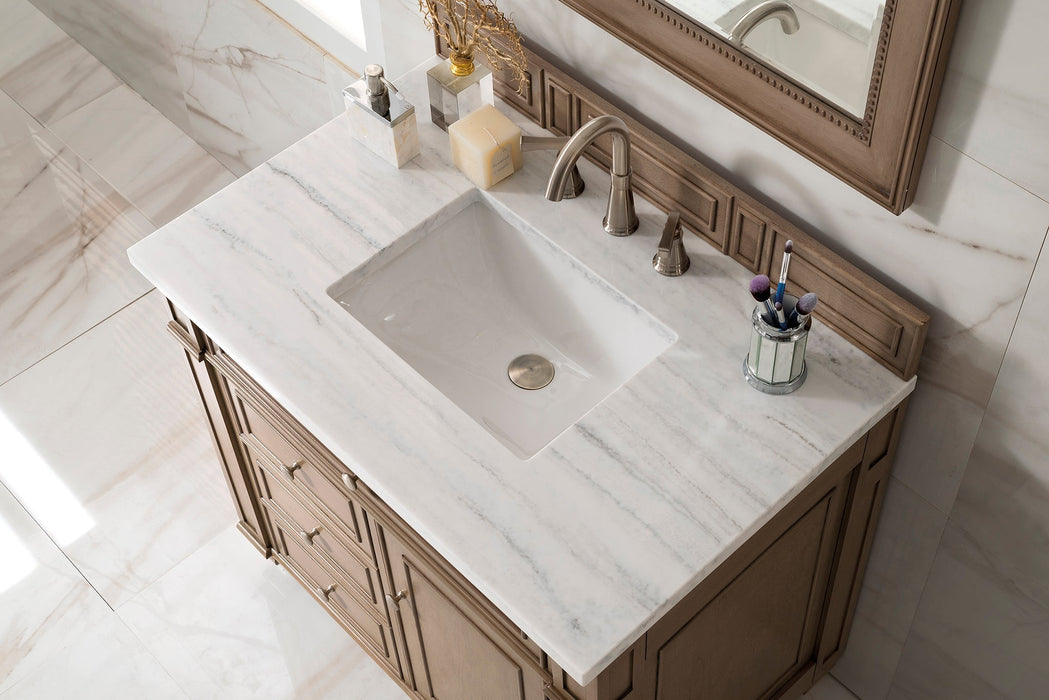 Bristol 36" Single Vanity in Whitewashed Walnut Single Bathroom Vanity James Martin Vanities Eternal Serena Quartz 