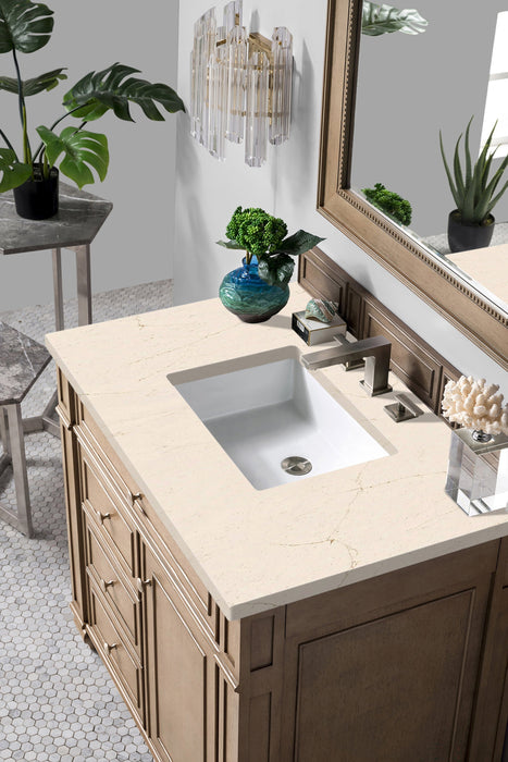 Bristol 36" Single Vanity in Whitewashed Walnut Single Bathroom Vanity James Martin Vanities Victorian Silver Quartz 