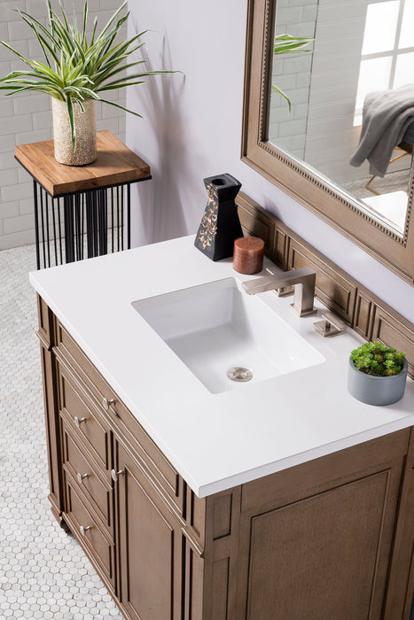 Bristol 36" Single Vanity in Whitewashed Walnut Single Bathroom Vanity James Martin Vanities Parisien Bleu Quartz 