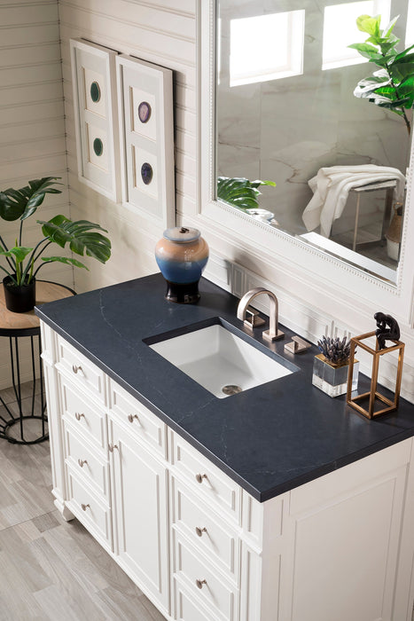 Bristol 48" Single Vanity in Bright White Single Bathroom Vanity James Martin Vanities Charcoal Soapstone Quartz 