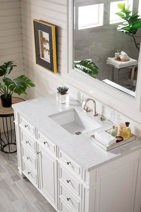 Bristol 48" Single Vanity in Bright White Single Bathroom Vanity James Martin Vanities Eternal Jasmine Pearl Quartz 