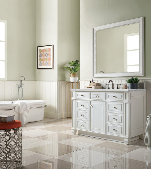 Bristol 48" Single Vanity in Bright White Single Bathroom Vanity James Martin Vanities Ethereal Noctis Quartz 