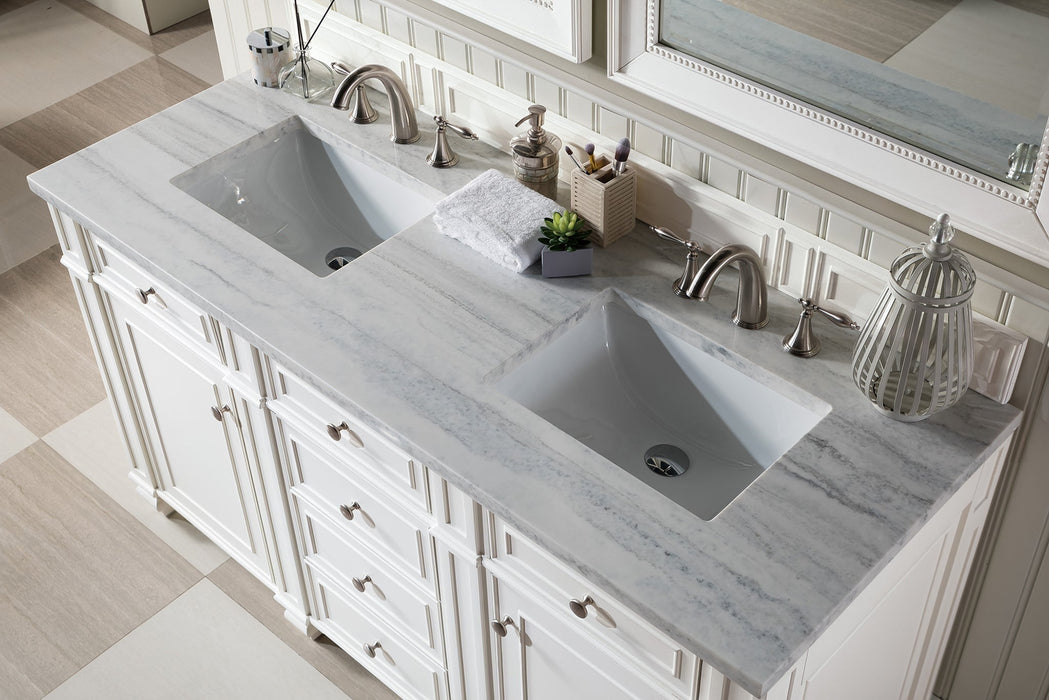 Bristol 60" Double Vanity in Bright White Double bathroom Vanity James Martin Vanities Ethereal Noctis Quartz 