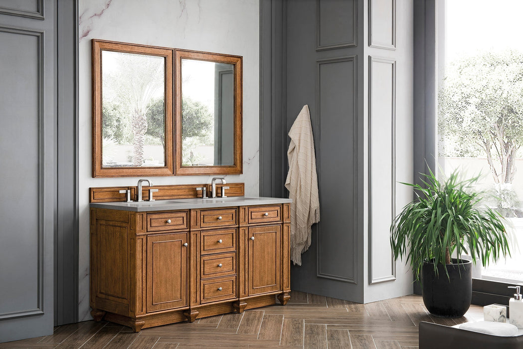 Bristol 60" Double Vanity in Saddle Brown Double bathroom Vanity James Martin Vanities Carrara White Marble 