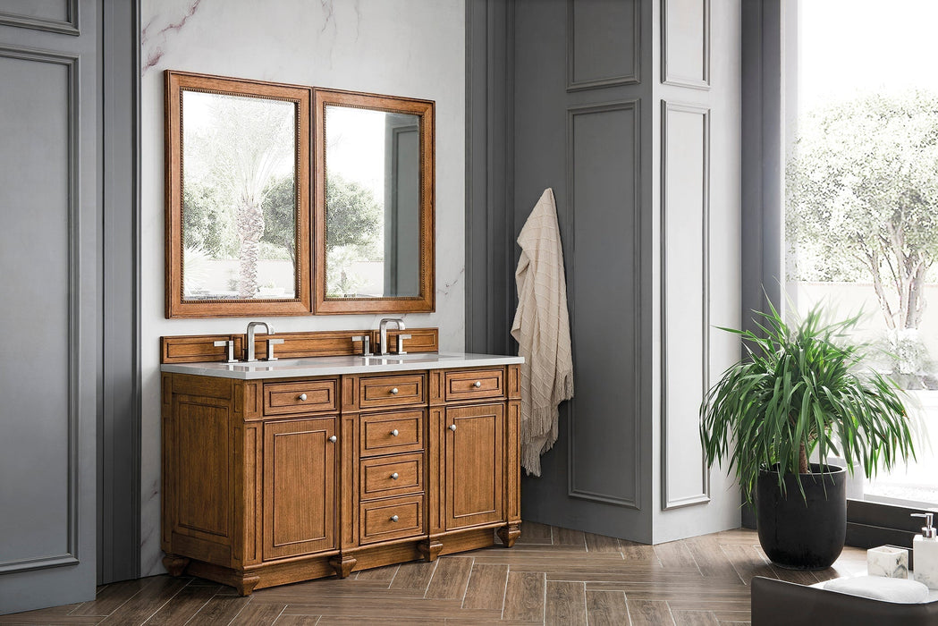 Bristol 60" Double Vanity in Saddle Brown Double bathroom Vanity James Martin Vanities Eternal Marfil Quartz 