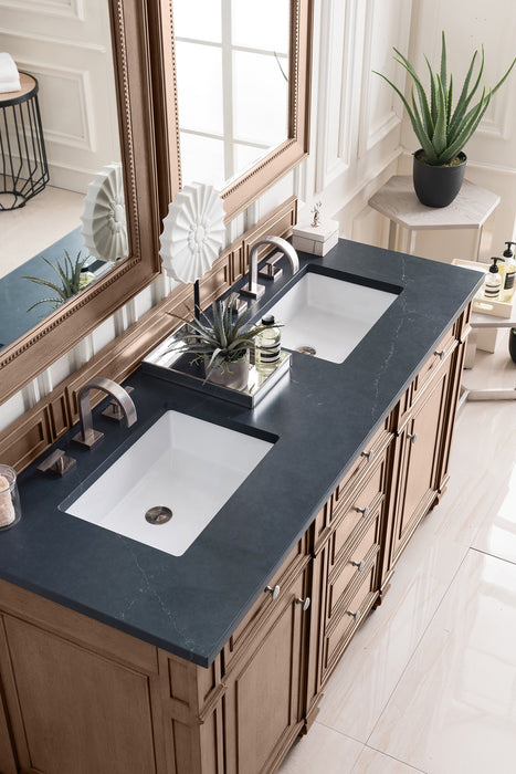 Bristol 60" Double Vanity in Whitewashed Walnut Double bathroom Vanity James Martin Vanities Charcoal Soapstone Quartz 