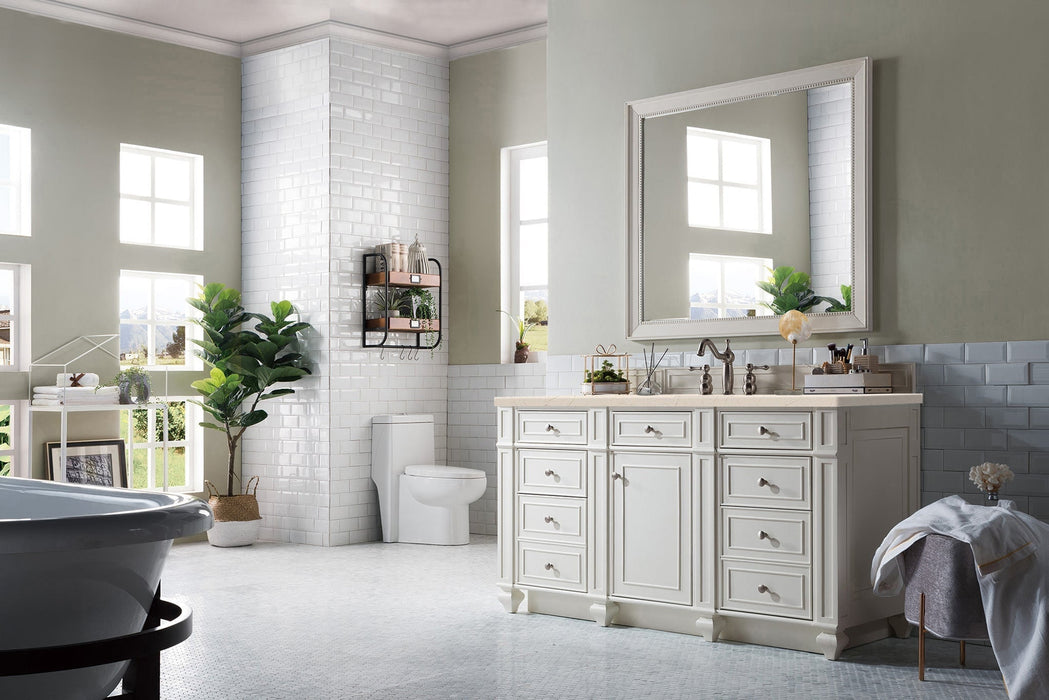 Bristol 60" Single Vanity in Bright White Double bathroom Vanity James Martin Vanities Carrara White Marble 