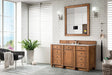 Bristol 60" Single Vanity in Saddle Brown Double bathroom Vanity James Martin Vanities White Zeus Single Faucet Quartz Top w/Backsplash 