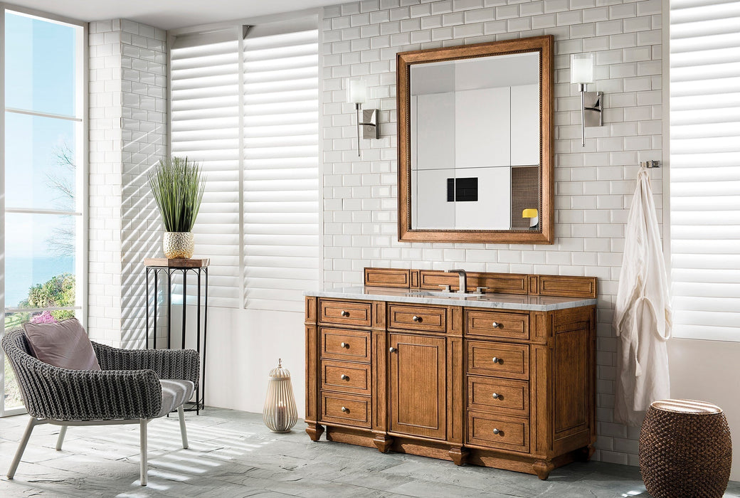 Bristol 60" Single Vanity in Saddle Brown Double bathroom Vanity James Martin Vanities Carrara White Marble 