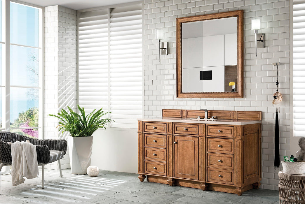 Bristol 60" Single Vanity in Saddle Brown Double bathroom Vanity James Martin Vanities Eternal Serena Quartz 