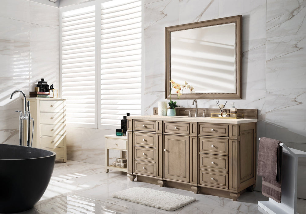 Bristol 60" Single Vanity in Whitewashed Walnut Double bathroom Vanity James Martin Vanities Carrara White Marble 