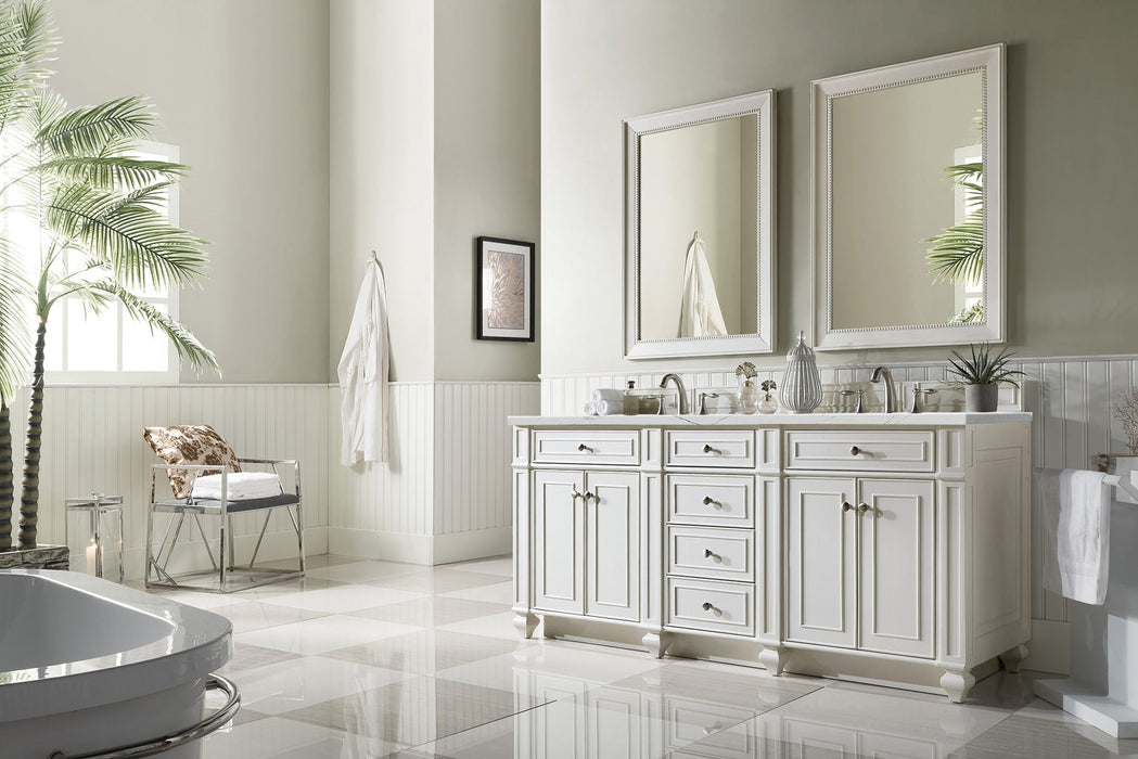 Bristol 72" Double Vanity in Bright White Double bathroom Vanity James Martin Vanities Eternal Jasmine Pearl Quartz 