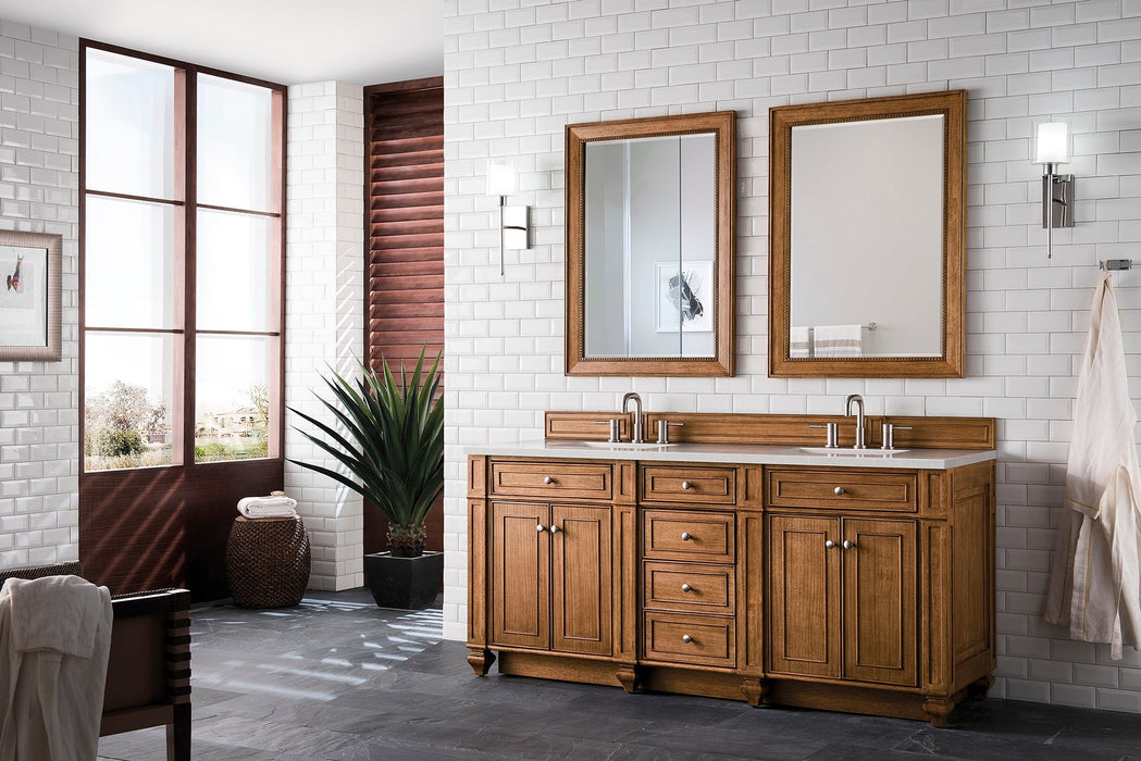 Bristol 72" Double Vanity in Saddle Brown Double bathroom Vanity James Martin Vanities Eternal Serena Quartz 