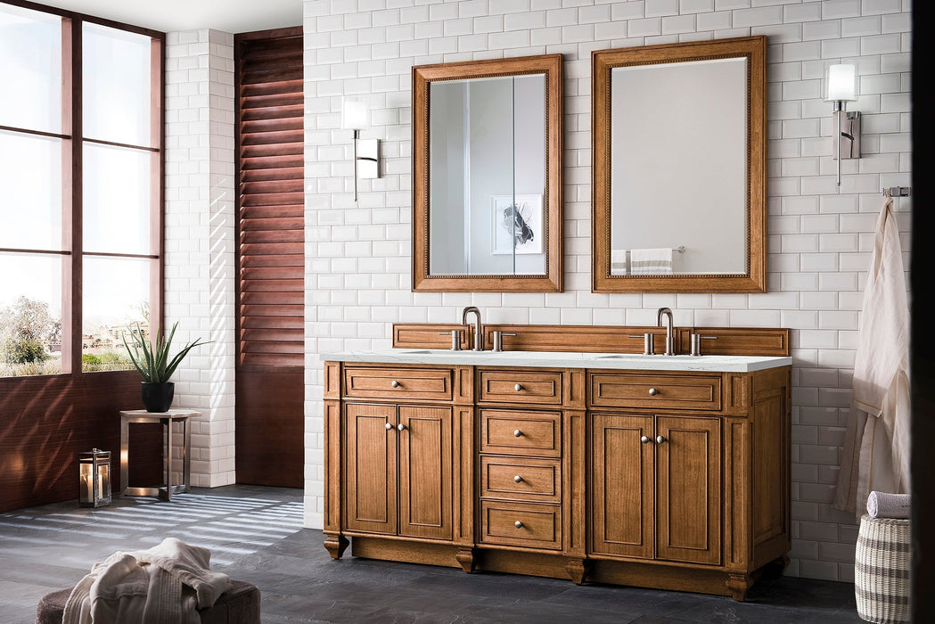 Bristol 72" Double Vanity in Saddle Brown Double bathroom Vanity James Martin Vanities Ethereal Noctis Quartz 