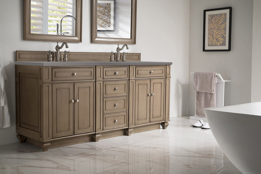 Bristol 72" Double Vanity in Whitewashed Walnut Double bathroom Vanity James Martin Vanities Carrara White Marble 