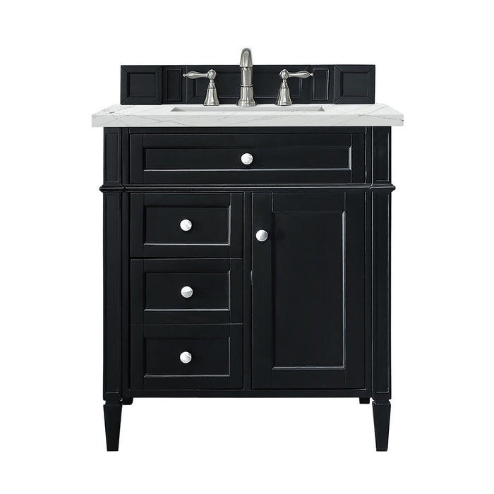 Brittany 30" Single Bathroom Vanity in Black Onyx Single Bathroom Vanity James Martin Vanities Victorian Silver Quartz 