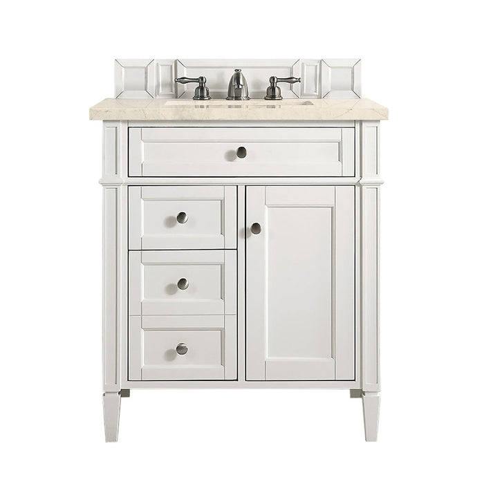 Brittany 30" Single Bathroom Vanity in Bright White Single Bathroom Vanity James Martin Vanities White Zeus Quartz 