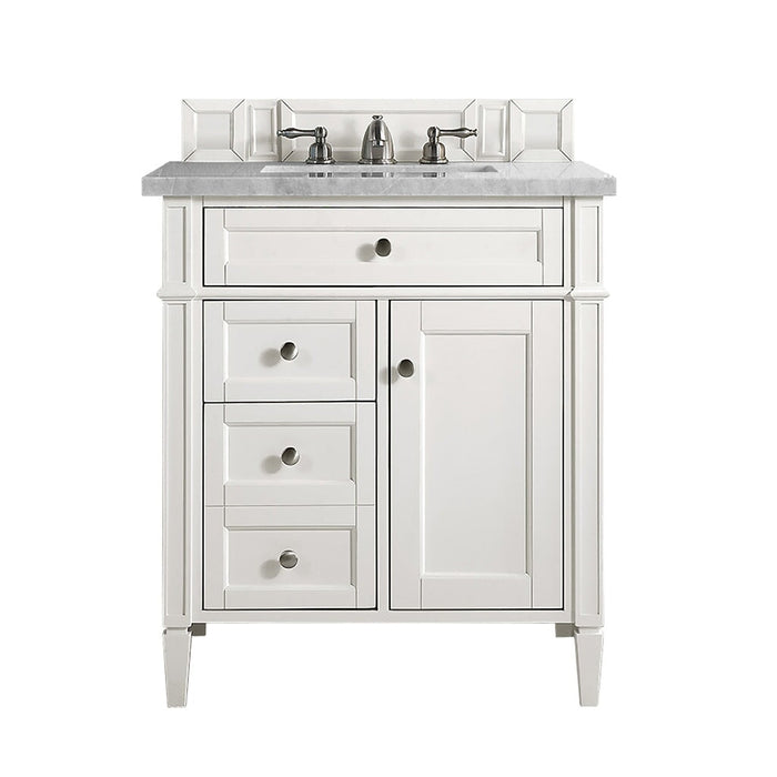 Brittany 30" Single Bathroom Vanity in Bright White Single Bathroom Vanity James Martin Vanities Victorian Silver Quartz 