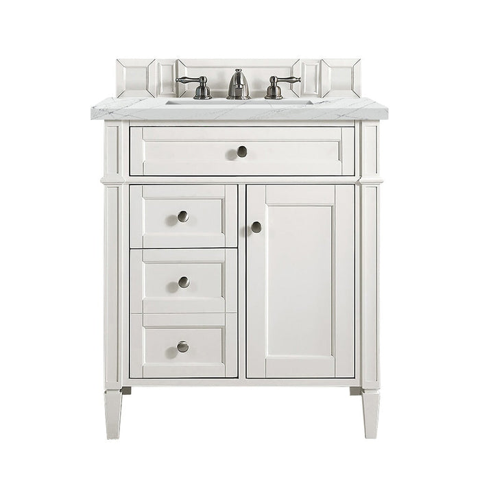 Brittany 30" Single Bathroom Vanity in Bright White Single Bathroom Vanity James Martin Vanities Parisien Bleu Quartz 