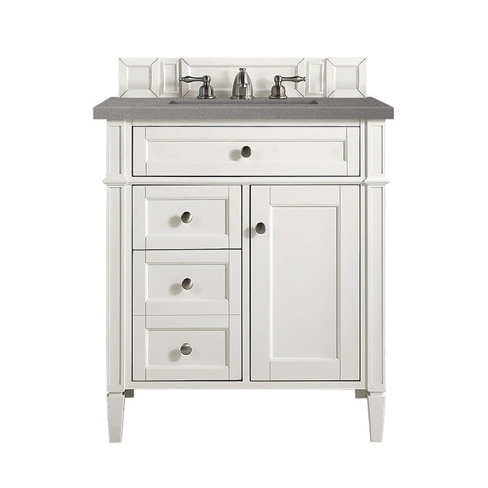 Brittany 30" Single Bathroom Vanity in Bright White Single Bathroom Vanity James Martin Vanities White Zeus Single Faucet Quartz Top w/Backsplash 