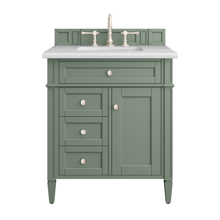 Brittany 30" Single Bathroom Vanity in Smokey Celadon Single Bathroom Vanity James Martin Vanities Eternal Serena Quartz 