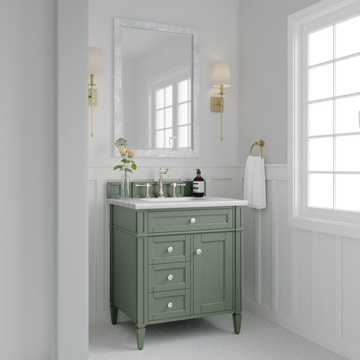 Brittany 30" Single Bathroom Vanity in Smokey Celadon Single Bathroom Vanity James Martin Vanities Arctic Fall Solid Surface 