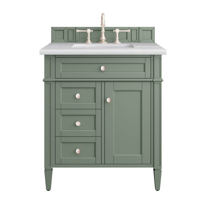 Brittany 30" Single Bathroom Vanity in Smokey Celadon Single Bathroom Vanity James Martin Vanities Eternal Jasmine Pearl Quartz 