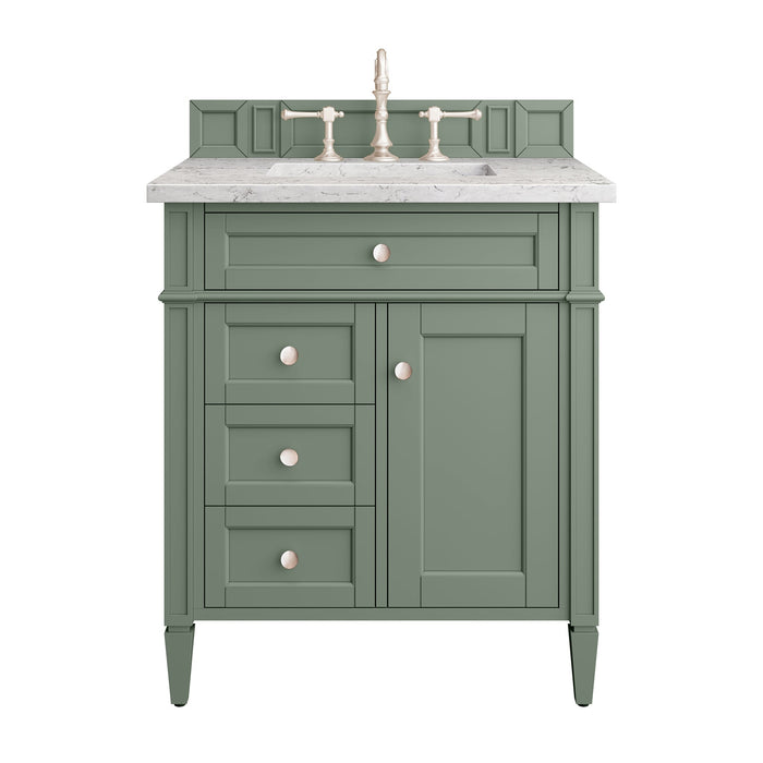 Brittany 30" Single Bathroom Vanity in Smokey Celadon Single Bathroom Vanity James Martin Vanities Carrara White Marble 