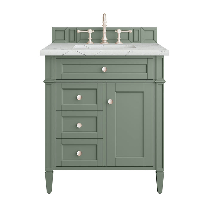 Brittany 30" Single Bathroom Vanity in Smokey Celadon Single Bathroom Vanity James Martin Vanities White Zeus Quartz 