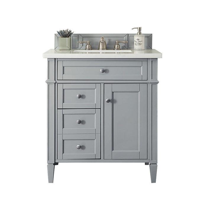 Brittany 30" Single Bathroom Vanity in Urban Gray Single Bathroom Vanity James Martin Vanities Eternal Serena Quartz 