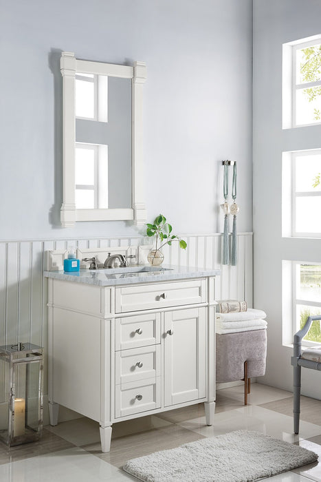 Brittany 30" Single Bathroom Vanity in Bright White Single Bathroom Vanity James Martin Vanities Arctic Fall Solid Surface 