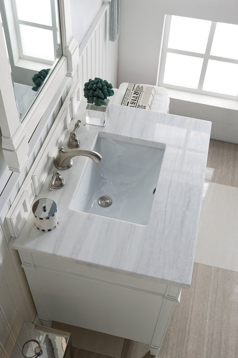 Brittany 30" Single Bathroom Vanity in Bright White Single Bathroom Vanity James Martin Vanities Ethereal Noctis Quartz 