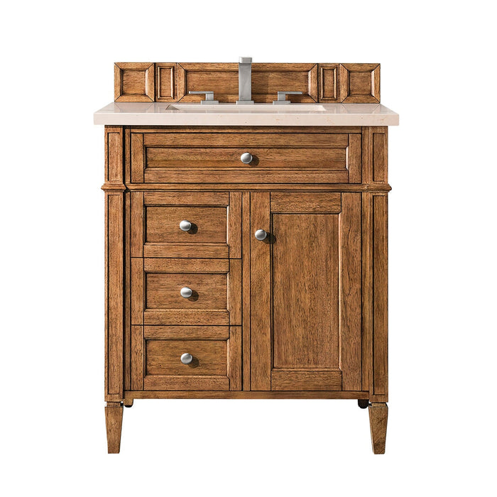 Brittany 30" Single Vanity Cabinet in Saddle Brown Single Bathroom Vanity James Martin Vanities Parisien Bleu Quartz 