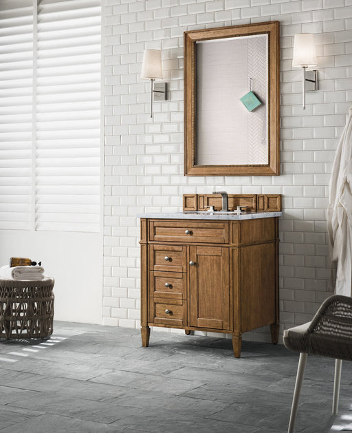 Brittany 30" Single Vanity Cabinet in Saddle Brown Single Bathroom Vanity James Martin Vanities Arctic Fall Solid Surface 