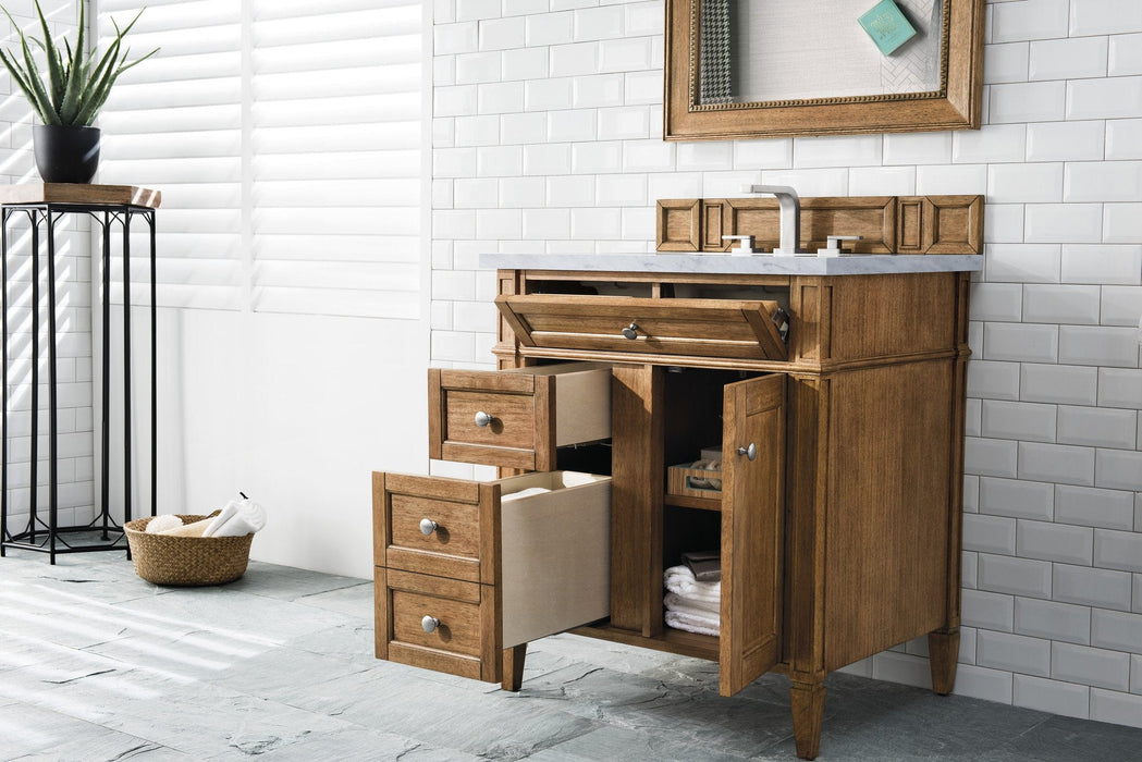 Brittany 30" Single Vanity Cabinet in Saddle Brown Single Bathroom Vanity James Martin Vanities Carrara White Marble 