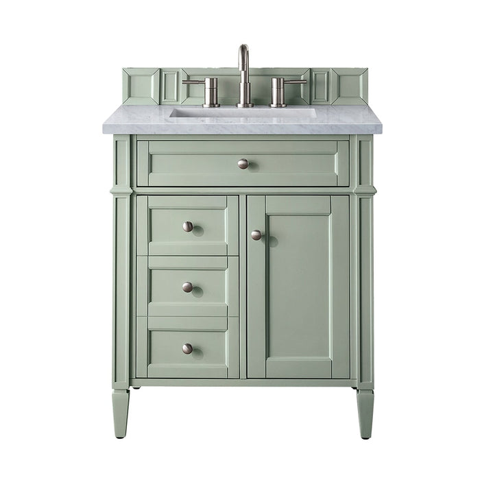 Brittany 30" Single Vanity Cabinet, Sage Green Single Bathroom Vanity James Martin Vanities Charcoal Soapstone Quartz 