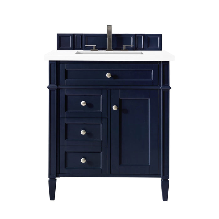 Brittany 30" Single Vanity in Victory Blue Single Bathroom Vanity James Martin Vanities Eternal Serena Quartz 