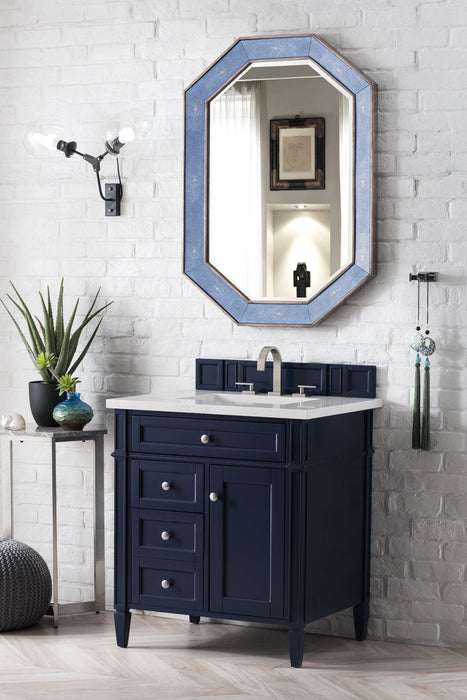 Brittany 30" Single Vanity in Victory Blue Single Bathroom Vanity James Martin Vanities Arctic Fall Solid Surface 