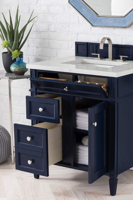 Brittany 30" Single Vanity in Victory Blue Single Bathroom Vanity James Martin Vanities Charcoal Soapstone Quartz 