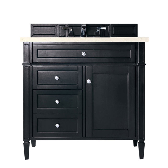 Brittany 36" Single Bathroom Vanity in Black Onyx Single Bathroom Vanity James Martin Vanities Eternal Marfil Quartz 