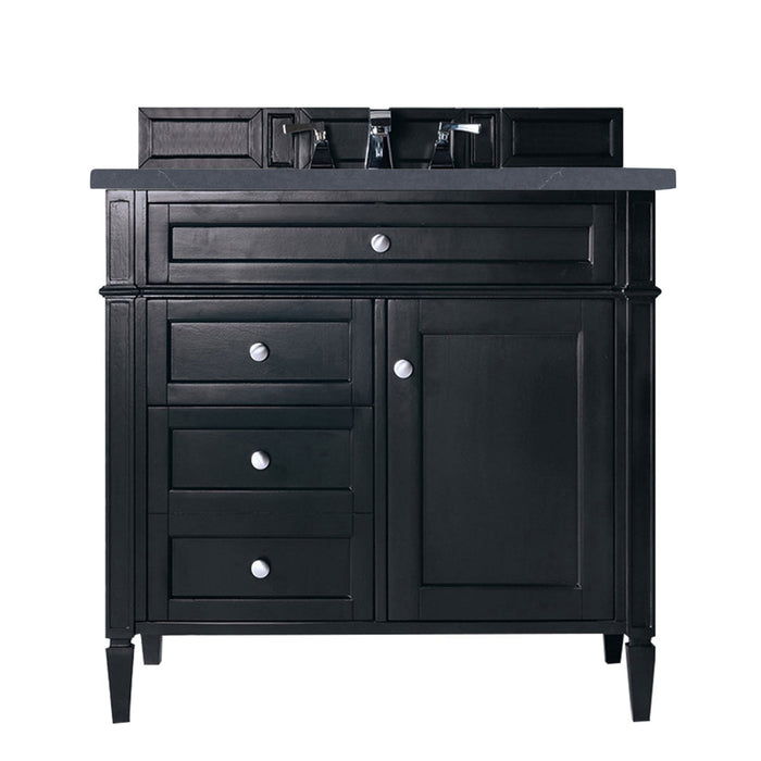 Brittany 36" Single Bathroom Vanity in Black Onyx Single Bathroom Vanity James Martin Vanities White Zeus Single Faucet Quartz Top w/Backsplash 